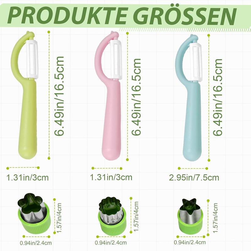 Goodchef Gyerek Hámozó Készlet 6 Részes - Biztonságos Gyümölcs és Zöldség Vágó Szett Ergonomikus Markolattal, Süti Kiszúróval, Gyerekbarát K