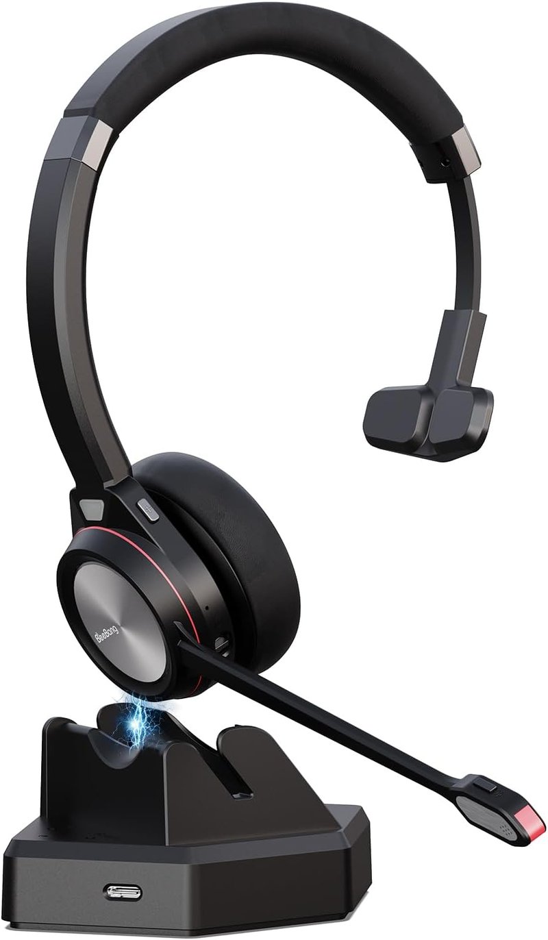 Beebang Vezeték Nélküli Headset, Mono Bluetooth 5.2 Mikrofonos Fejhallgató USB Adapterrel PC-hez, 30 Órás Üzemidő, Mac, Skype, Teams, Zoom K
