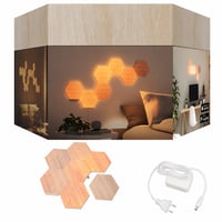 Set de iluminat LED de perete Nanoleaf Elements Hexagons Starter Kit cu 7 panouri, aspect lemn — piesă de montare spate lipsă (stare: vezi poza a 2-a) 1