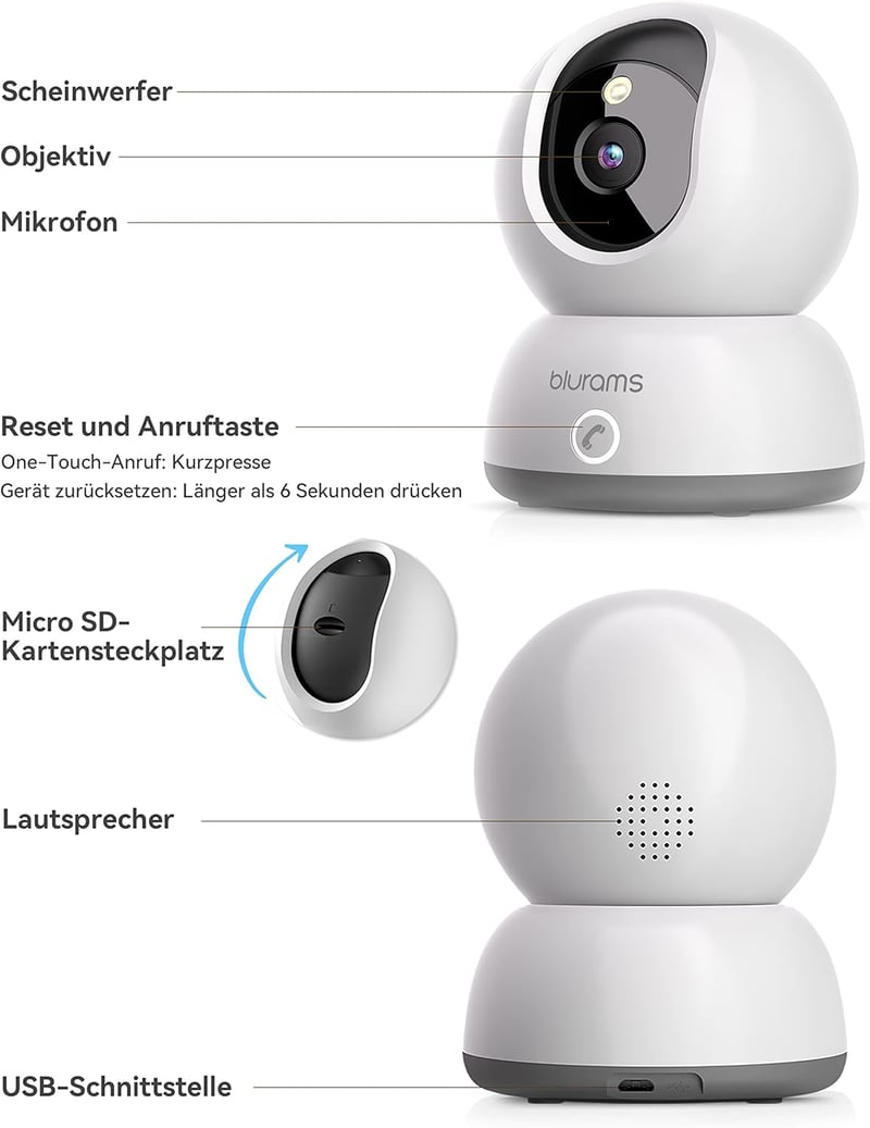 Blurams 360°-os 2K WiFi beltéri kamera, Alexa-kompatibilis, éjjellátó, háziállat figyelő