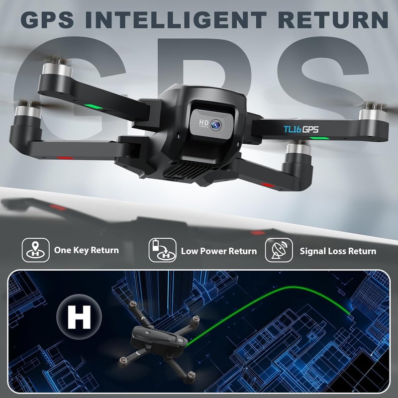 Tolatoyus TL16 GPS Drón Kefenélküli Motorral - Kezdőknek és Haladóknak, Automatikus Visszatérés Funkcióval, Beépített Akkumulátorral, 220g