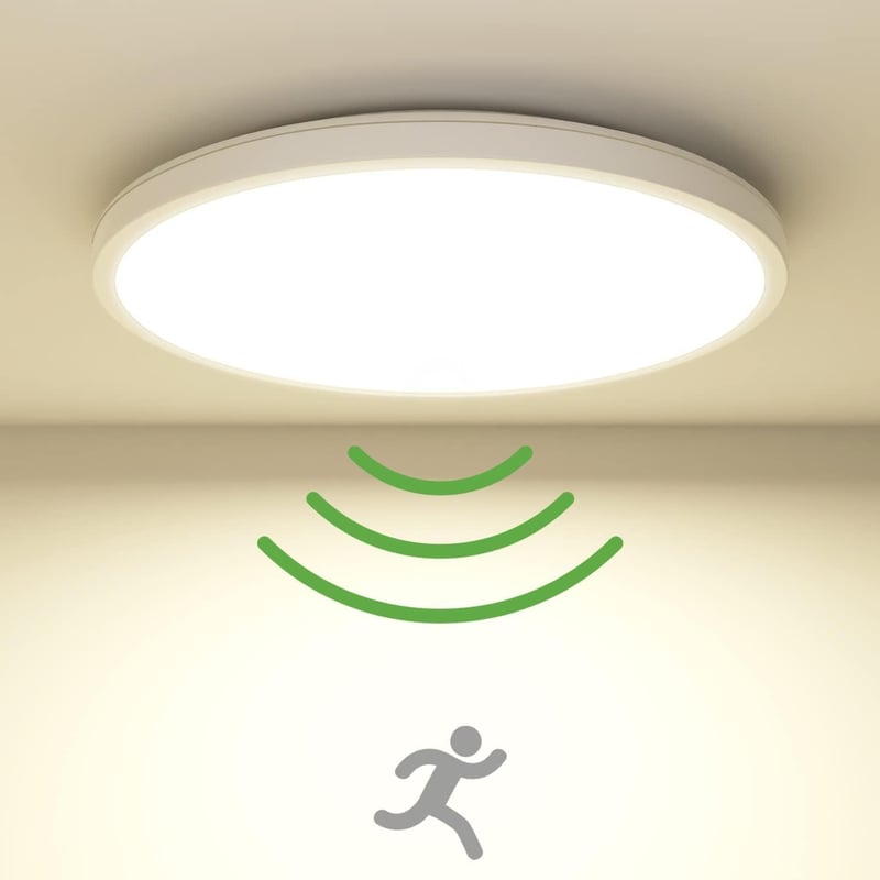 zemty LED Mennyezeti Lámpa Radar Mozgásérzékelővel, 19W 4000K, 1800LM, IP44 Vízálló, Kerek Lapos Fali Lámpa Folyosóra, Garázsba, Erkélyre