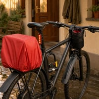 Városi bringavédelem: esőhuzat + féklámpás hátsó lámpa + U-lakat + MTB sárvédő + kormánytáska 1