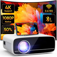 AKATUO 4K Támogatott Hordozható Projektor, Natív 1080P Felbontás, 15000L Fényerő, 5G WiFi, Bluetooth 5.2, 50% Zoom, Otthoni Mozi és Kültéri  1