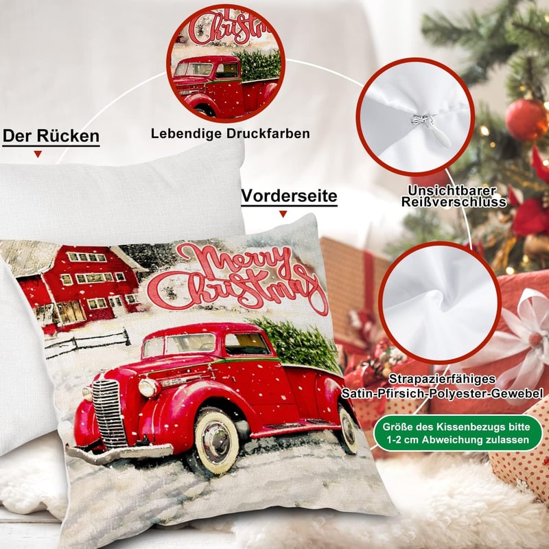Lanpn Vintage Karácsonyi Párnahuzat 60x60 cm - Retro Mikulás Mintás, 4 db-os Szett