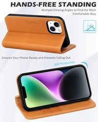 iPhone 14 5G barna bőr tok pénztárcával, kártyatartóval és állvánnyal 4