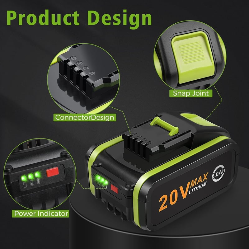 LabTEC 20V 5000mAh Akkumulátor Csomag (2db) - Worx WA3553 WA3760 WA3765 Kompatibilis Lítium-ion Pótakkumulátor Elektromos Szerszámokhoz