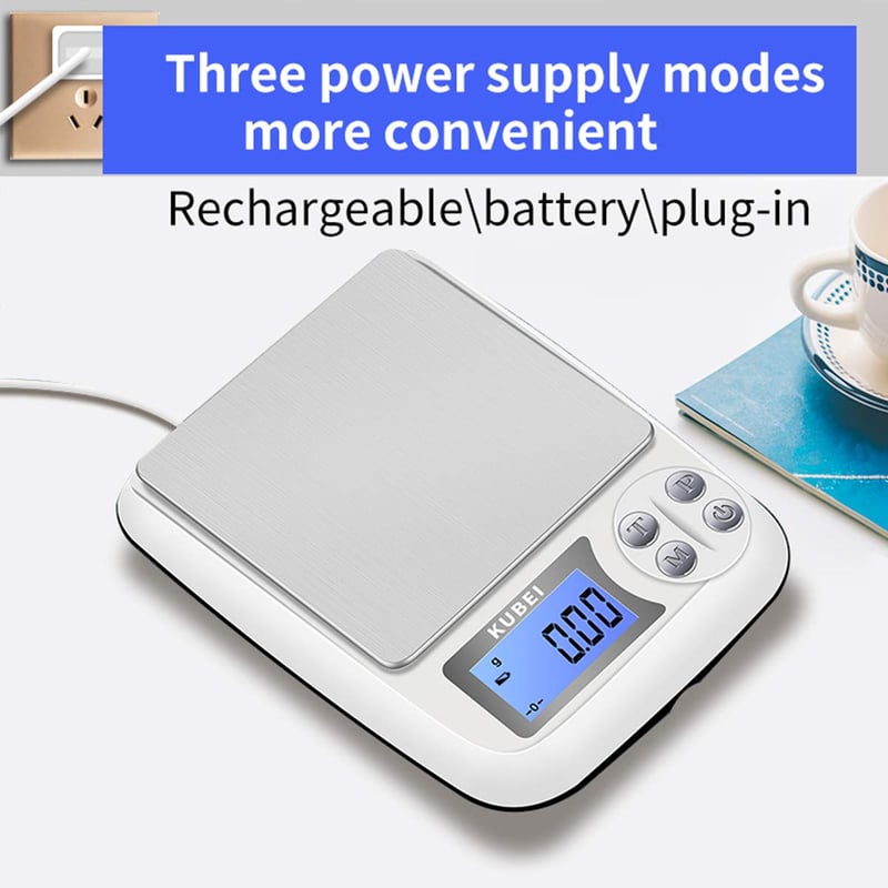 KUBEI digitális konyhai mérleg 1kg/0,01g - USB töltés, nagy pontosságú, ékszerhez, pénzérméhez