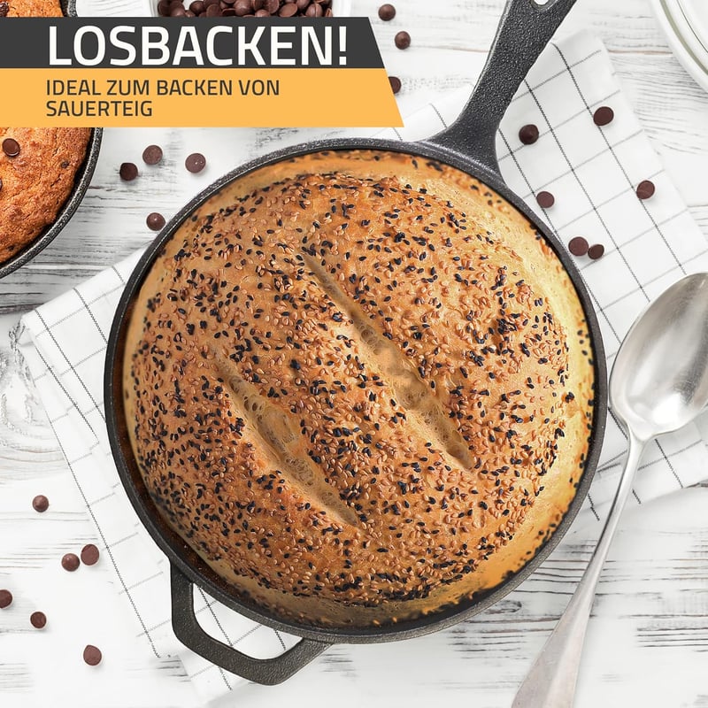 KICHLY Előkezelt Öntöttvas 2 az 1-ben Kombi Edénykészlet - 3,2 Literes Holland Sütő és 26 cm-es Serpenyő, Fekete, Tapadásmentes