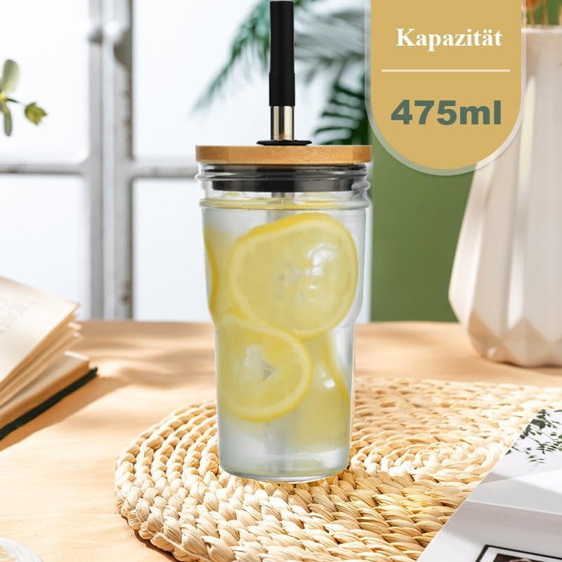 Vitever Bubble Tea pohár szett 475ml - Fehér üveg fedéllel, szívószállal