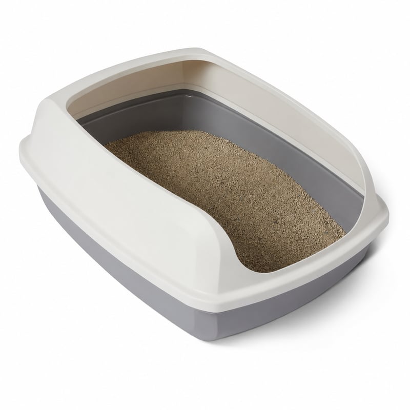 Amazon Basics velika otvorena posuda za mačji pijesak, bijelo-siva, 50,5 x 38 x 20 cm, lako se čisti — bez lopatice (stanje: vidi 2. sliku)