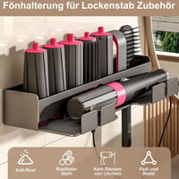 W&H Hajszárító Tartó Fali Fúrás Nélküli Rozsdamentes Acél Állvány Dyson Airwrap Styler Hajformázókhoz - Fekete 5