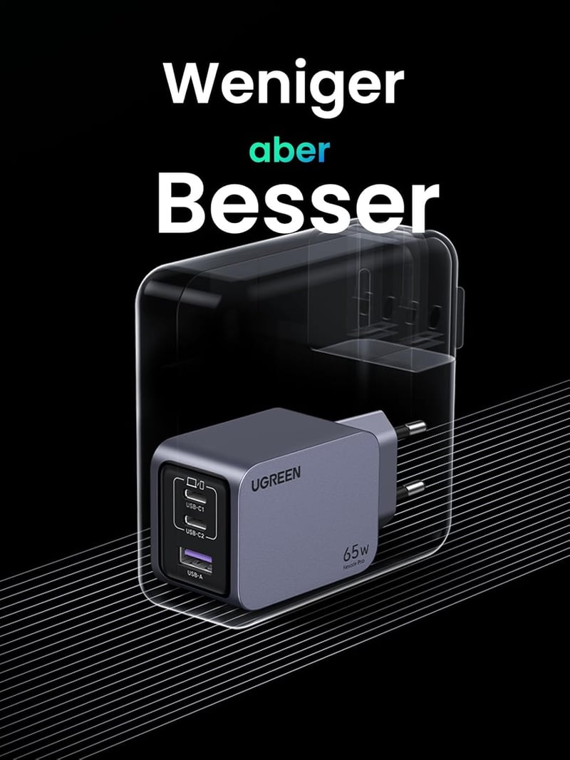 UGREEN Nexode Pro 65W GaN USB-C gyorstöltő - MacBook, iPhone 15, Galaxy S24 kompatibilis