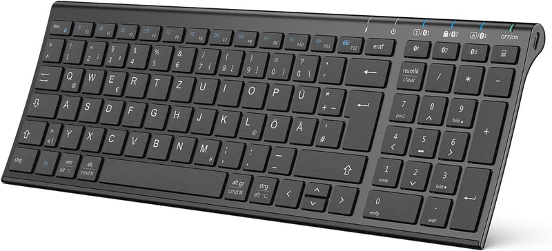 iClever BK10 Bluetooth Billentyűzet, Újratölthető Vezeték Nélküli Billentyűzet 3 Bluetooth Csatornával, Ultravékony Ergonomikus Kialakítás i - black