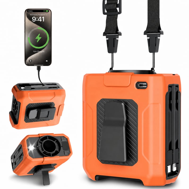 Ventilator de curea Uplayteck cu baterie de 10000 mAh, 5 trepte de viteză, 18000 RPM, Verde