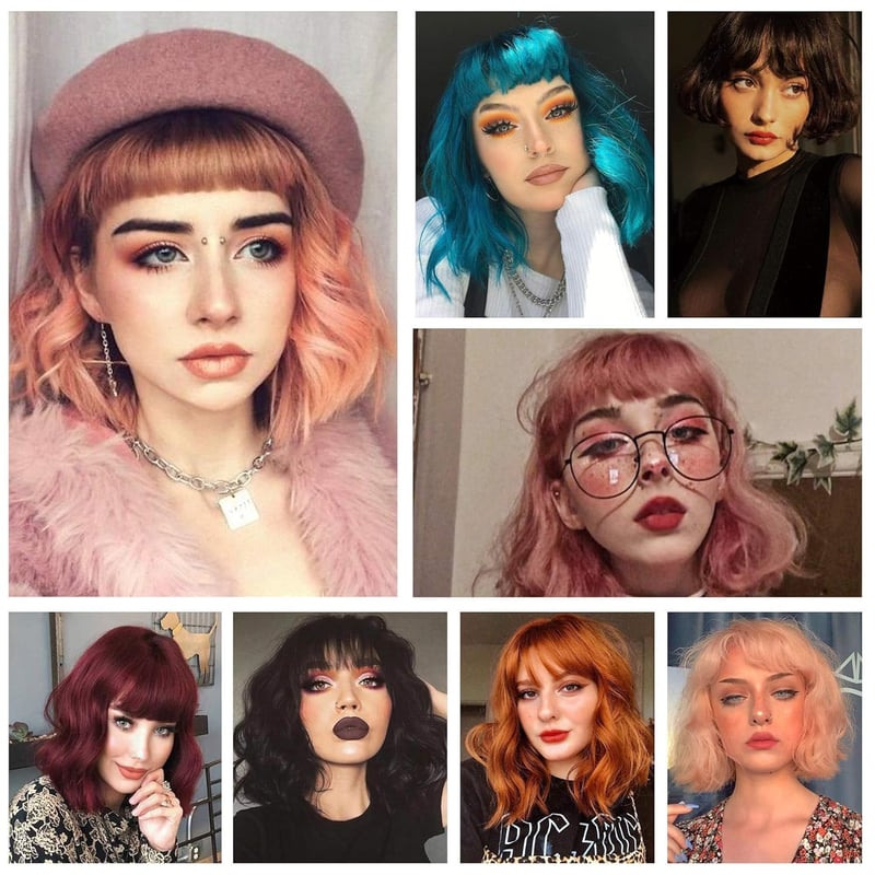 Barsdar Rövid Hullámos Bob Paróka Frufruval - Színes Női Cosplay Paróka