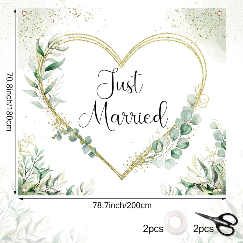 Óriás Esküvői Szív Kivágáshoz 200x180cm - Just Married Lepedő 2 Ollóval