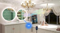 STARLEAD 80 cm Kerek Fürdőszobai Tükör Bluetooth Hangszóróval, Fényerőszabályzós LED Világítással, 3 Színhőmérséklettel, Páramentesítővel, I 2