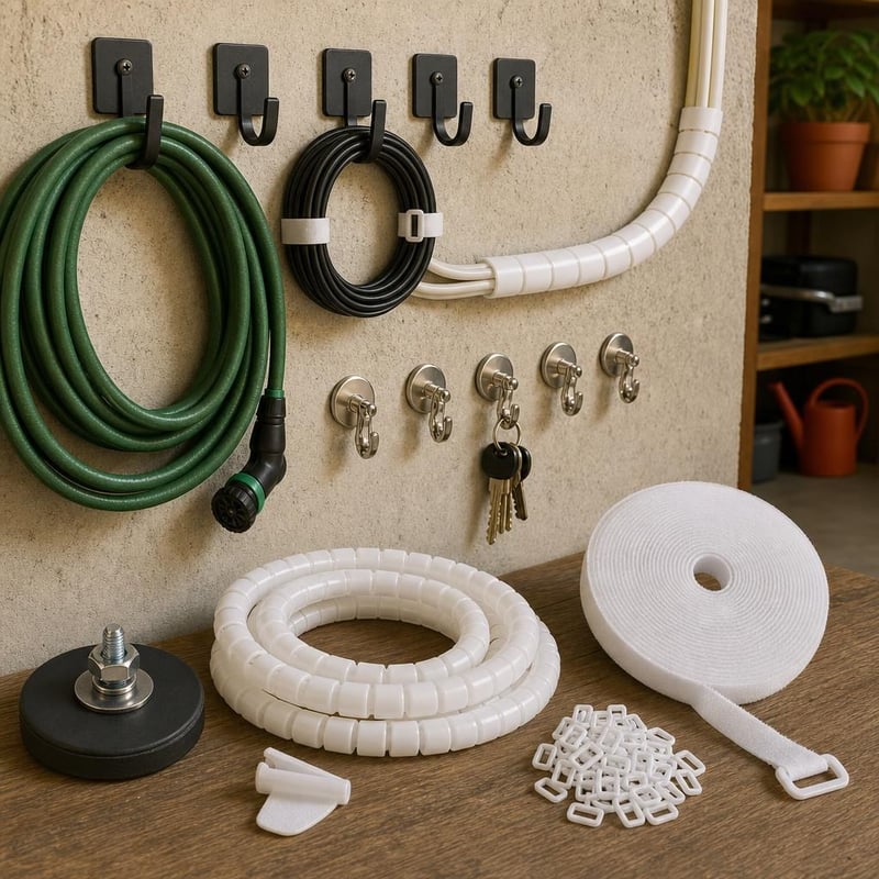 Organizér káblov a náradia: 1x magnet + 2m špirála + 10m suchý zips, 50 spôn + 5 háčikov + 6 magnetických háčikov