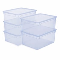 Priehľadný úložný box s vekom Rotho Clear, stohovateľný, modrý, 10 l, súprava 5 ks (neúplné balenie) 2