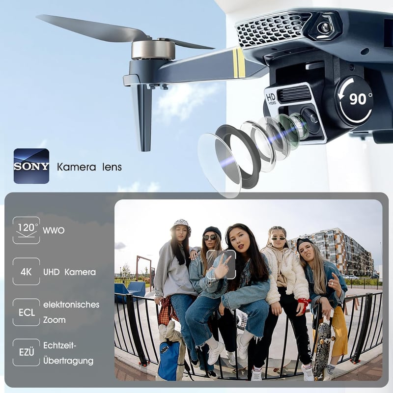 CHUBORY A77 Kefe Nélküli Drón 84 Perces Repülési Idővel - 4K HD Kamerás WiFi FPV Quadcopter Kezdőknek - Automatikus Követés, Optikai Pozício