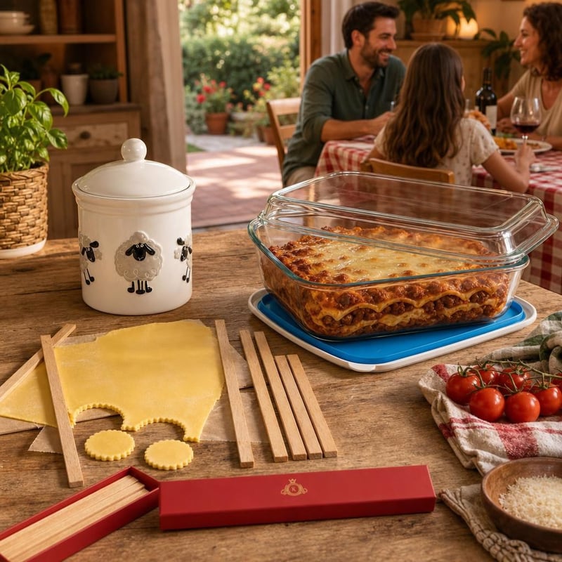 Domaća lasagne priprema: 6-dijelni set za tijesto + staklena posuda s poklopcem + keramička posuda