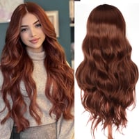 PORSMEER Hosszú Hullámos Vörös-Barna Paróka Nőknek - 66cm, Hőálló Szintetikus 8