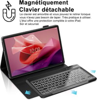 FARYODI billentyűzet Lenovo Tab P12 12.7 hüvelykes (2023) táblagéphez – 7 színű háttérvilágítással, levehető vezeték nélküli Bluetooth billentyűzet francia AZERTY kiosztással, fekete – kompatibilis a Lenovo Tab P12 12.7" 3K (TB371FC) 2