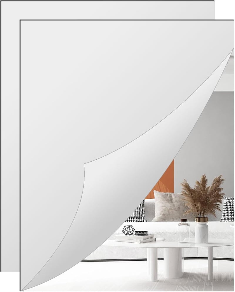 TSKDKIT HD Öntapadós Akril Tükör Szett - 2 db 40x30 cm Törhetetlen Tükörlap, Rugalmas Tükörfólia, Faldekoráció, Nagy Méretű Tükörlapok
