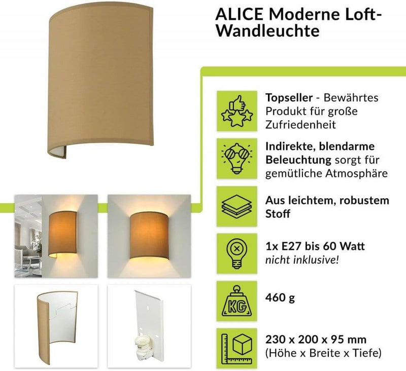 Elegáns modern szövet falilámpa E27 60W, 20 cm