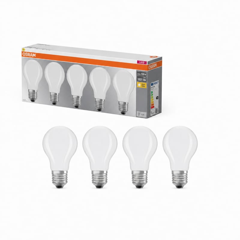 Bec LED cu filament Osram A100 E27 11W 1521 lm, formă pară, lumină caldă, mat, set 4 bucăți, sursă de lumină eficientă energetic