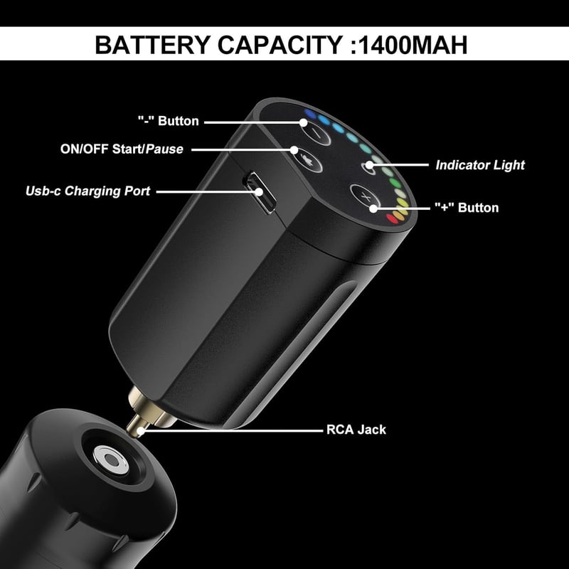 Stigma Pro vezeték nélküli tetoválógép szett - 1400 mAh akkumulátor, 20 db patron tűvel
