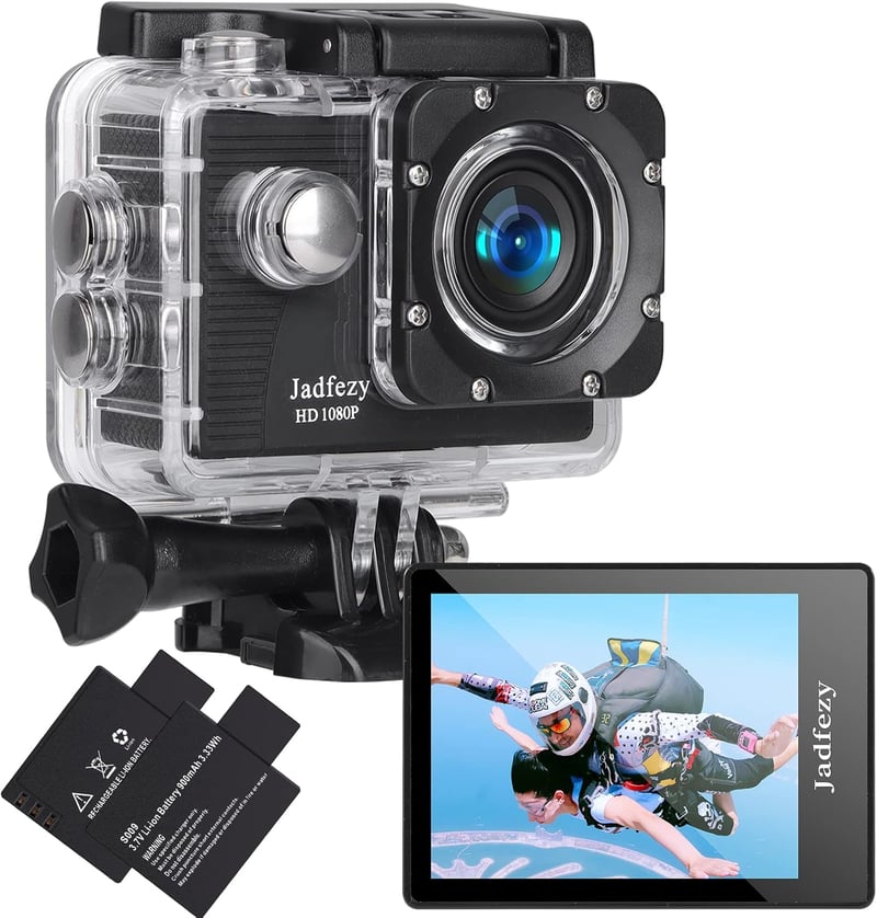 Jadfezy 4K Akciókamera, 30m Vízálló, 140° Széles Látószög, 2 Akkuval
