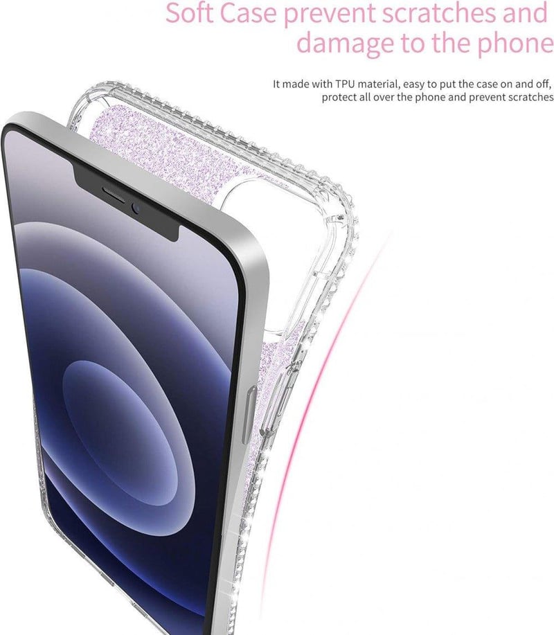 iPhone 12 Mini Lila Glitteres Gyűrűs Tok - Csillogó Lányos Szilikon Védőtok