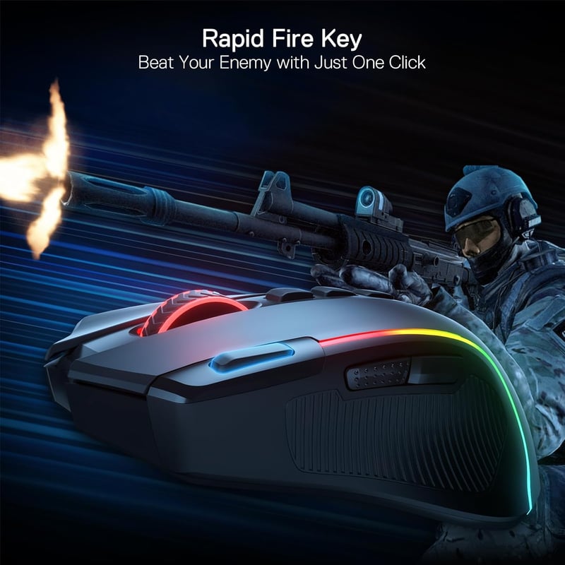 Redragon M612 PRO RGB Gamer Egér 8000 DPI Vezetékes/Vezeték Nélküli 9 Programozható Gombbal, 6 Háttérvilágítási Móddal, Bluetooth és 2.4G Ka