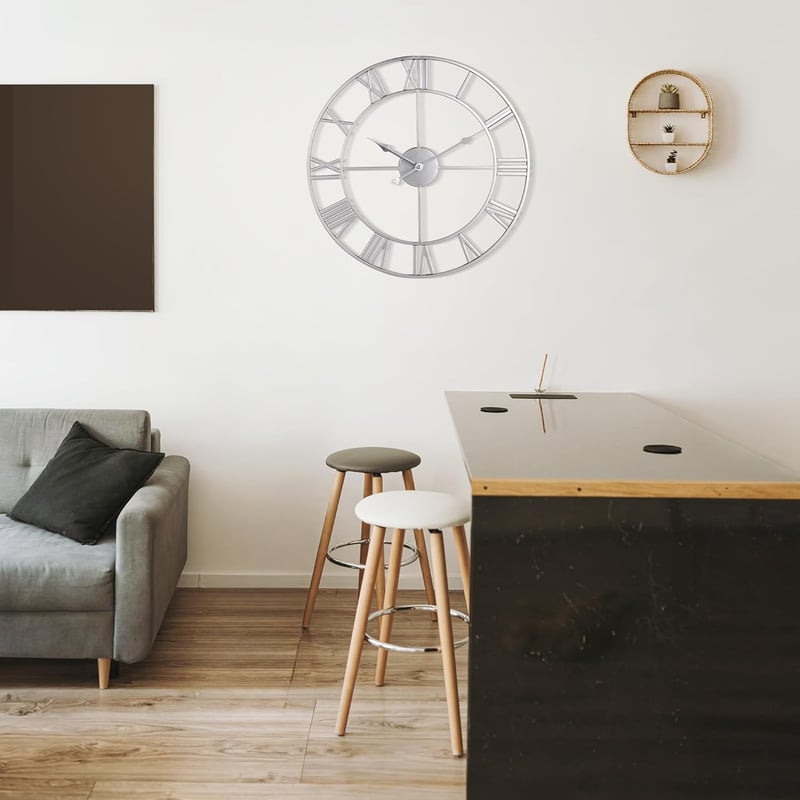 Mee 2ou Nagy Falióra 60 cm - Modern Római Számlapos Csendes Óraszerkezet - Vintage Stílusú Fém Falióra Nappaliba, Hálószobába, Konyhába
