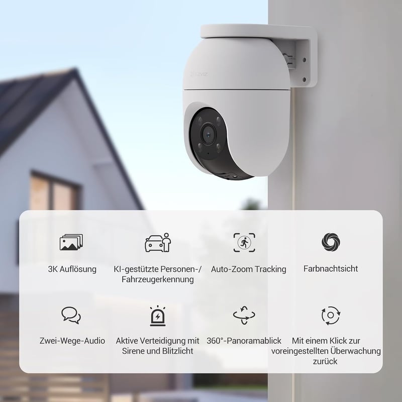 EZVIZ C8c 3K Kültéri WiFi Kamera 5MP Felbontással - 350° Forgatható Biztonsági Kamera Személy/Jármű Érzékeléssel, Színes Éjjellátással és Ké
