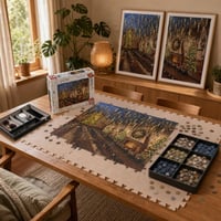 Hogwarts puzzle kút: 1000 ks Harry Potter puzzle + 12 ks EVA podložka + 6-dielny podnos + 2 ks rám 50x70 1