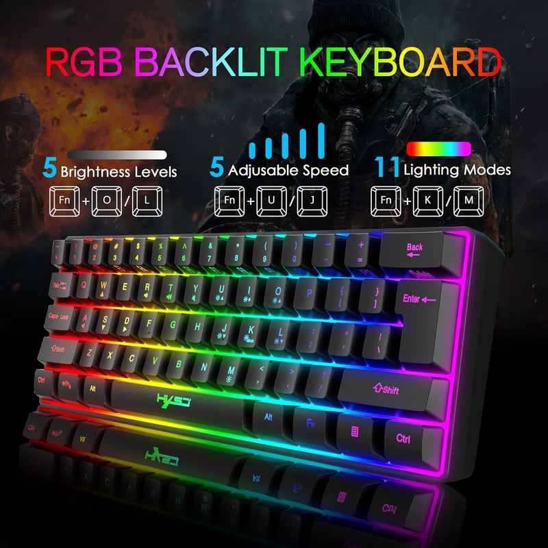 KUIYN 61 gombos RGB gaming billentyűzet + optikai gamer egér + egérpad szett