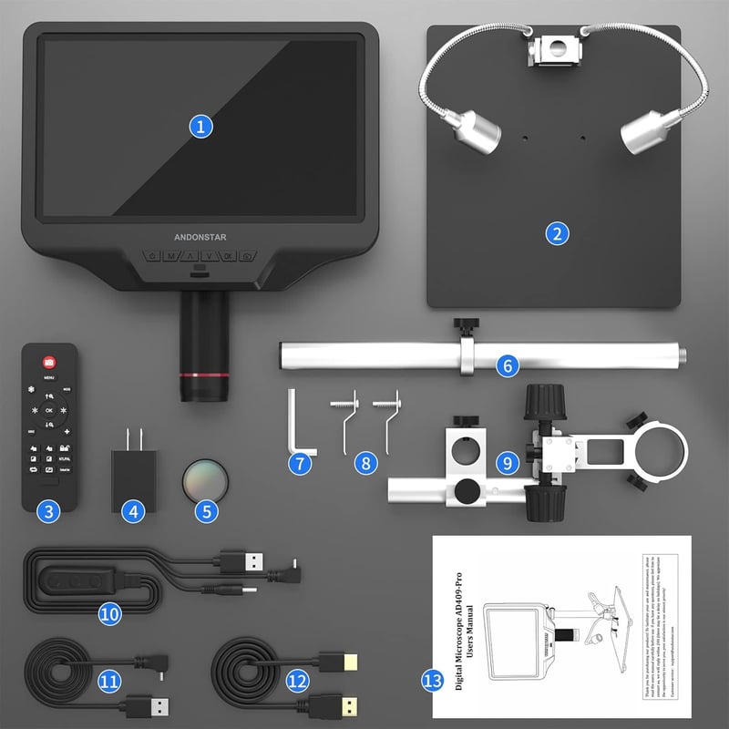 Andonstar AD409 Pro HDMI Digitális Mikroszkóp, 10,1" Képernyő, 300X Nagyítás, USB Elektronikus Kamera PCB Forrasztáshoz, Windows Kompatibili