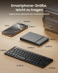 ProtoArc XK04 Összecsukható Kompakt QWERTZ Bluetooth Billentyűzet PU Bőrtokkal - Hordozható Mini Utazó Klaviatúra iPad iPhone Mac Android Wi 2