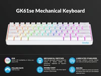 Geeky GK61 SE 60% Mechanikus Gamer Billentyűzet, 61 Gombos RGB Háttérvilágítás, Barna Kapcsolók, USB-C, PC/Mac/PS5/Xbox Kompatibilis, Fehér 5