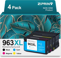 ZIPRINT 963 XL Tintapatron Multipack - Kompatibilis HP OfficeJet Pro 9010-9025 Nyomtatókkal, Nagy Kapacitású, 4 Szín (Fekete, Cián, Magenta, 1