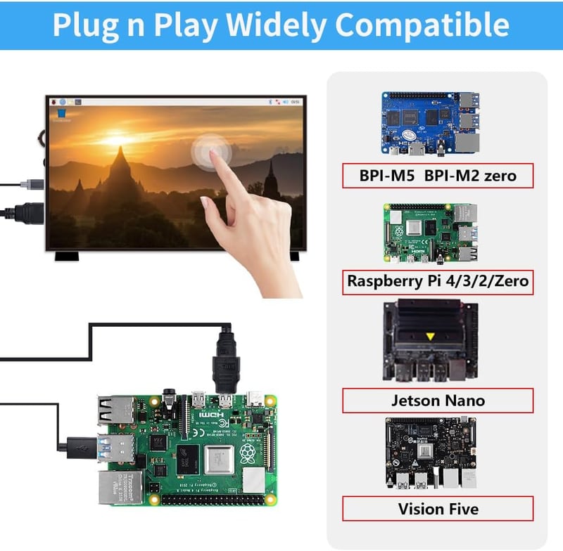 GeeekPi 7" Kapacitív Érintőképernyős Monitor Raspberry Pi-hoz - 1024x600 IPS LCD Kijelző Kettős Hangszóróval, HDMI Csatlakozással, Pi 5/4B/3