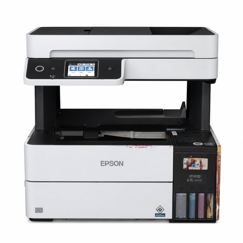 Multifunkčná atramentová tlačiareň Epson EcoTank ET-5170 – CHYBNÁ — chybná, čiastočne funkčná: Vyliaty atrament (stav: viď 2. obrázok)