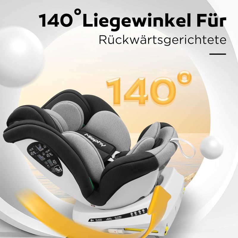 Miophy I-Size 360° Forgatható Gyerekülés, 0-12 Éves Korig, 40-150 cm, Isofix Rendszerrel, 5-Pontos Biztonsági Övvel, Sötétszürke - I-dark grey
