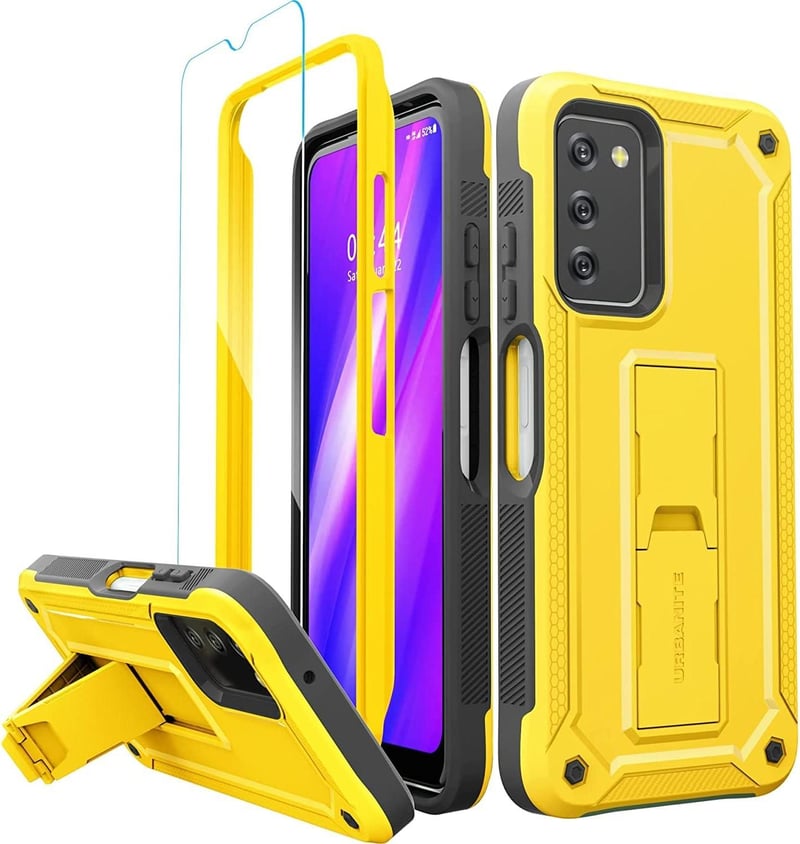 Samsung Galaxy A03s 360°-os Ütésálló Tok Állvánnyal - Sárga