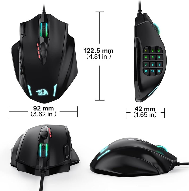 Redragon M908 IMPACT Lézeres Gamer Egér - 12400 DPI, 18 Programozható Gomb, RGB LED Világítás, USB Vezetékes, PC/Mac Kompatibilis