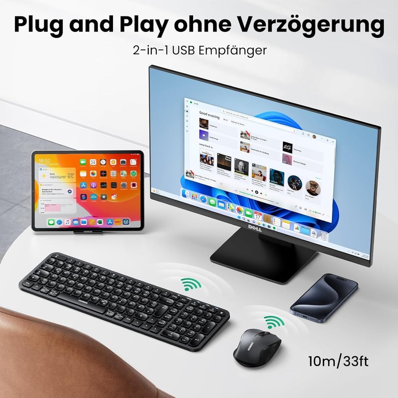 UGREEN Bluetooth billentyűzet-egér szett, vezeték nélküli, német kiosztás
