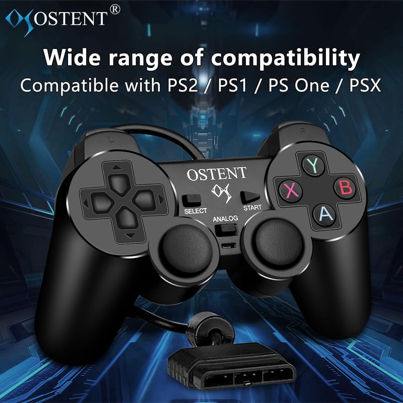 Sony PlayStation kompatibilis vezetékes kontroller, dupla rezgéssel - PS1/PS2/PSX